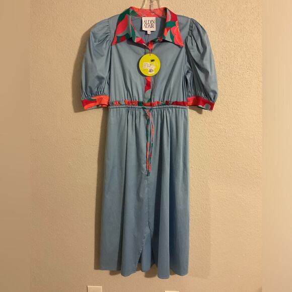 NWT Alden Adair Taylor Dress Roller Skate Puff Sleeve Midi Dress Blue Size Small - Picture 6 of 14